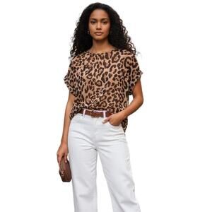 Womens Sheer Animal Print Top, Size L